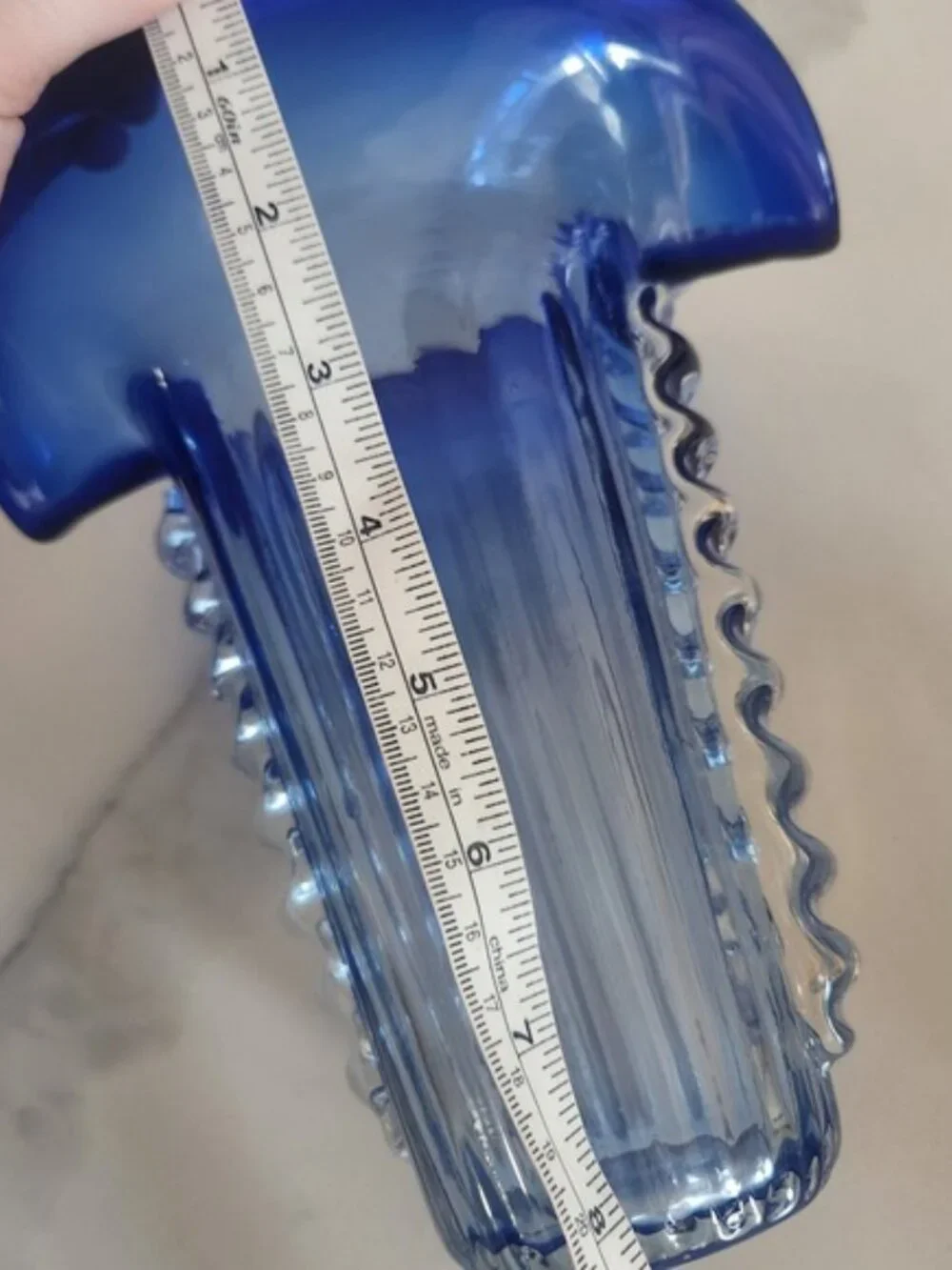 MCM CobaltBlue Glass Vase Flare Rim Rigaree Ribbed HandBlown‎ Jack in the Pulpit